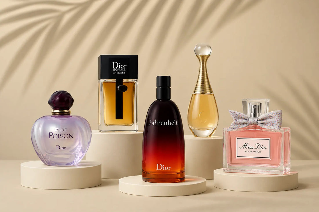 Dior perfume bottles including Sauvage and Miss Dior displayed together in Oman