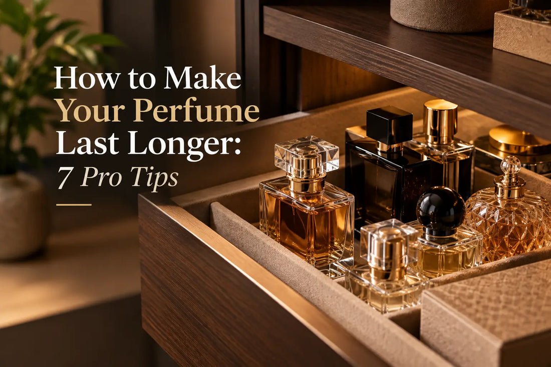 how to make your perfume last longer: 7 pro tips with perfume bottles stored neatly in a cool drawer